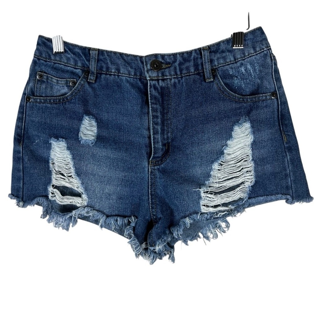 Highway Jeans Denim Shorts Medium Wash Distressed High Rise Daisy Dukes Size 5
